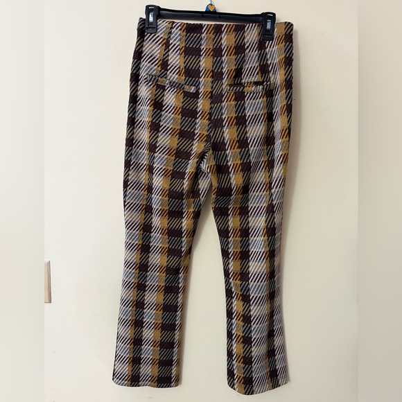 Free People Clean Crop Flare Pants, brown/mustard/cream plaid color, size 10 - Picture 6 of 6